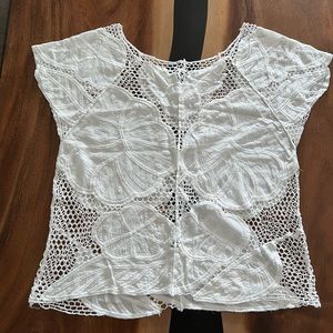 Vintage white embroidery mesh appliqué top